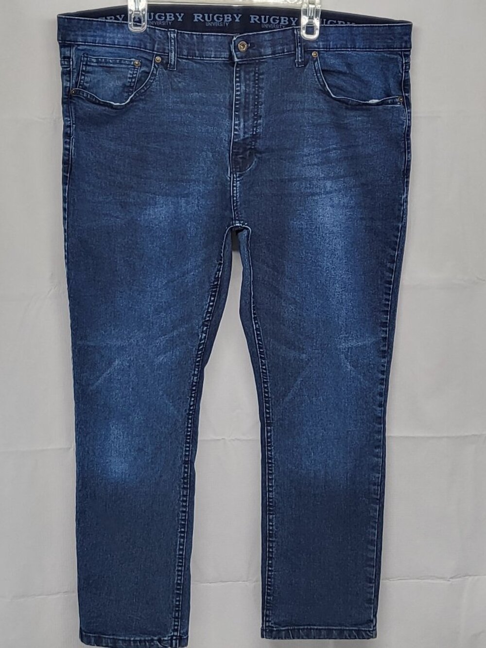 Rugby University Mens Jeans 46 X 30 Comfort Waist Stretch Straight Leg Darkwash